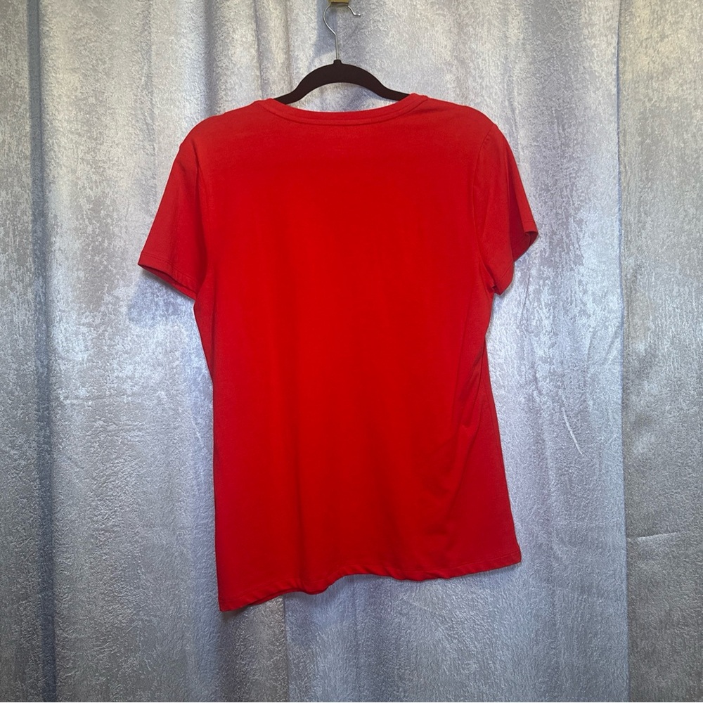 Nautica Tee Shirt Top Womens Large Red Knit Short Sleeve V Neck Stretch Pullover - Picture 5 of 6